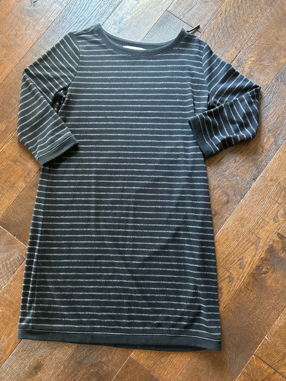 LOFT Striped Black Grey Stripe Sweater Dress Long Sleeve Medium Zip Detail